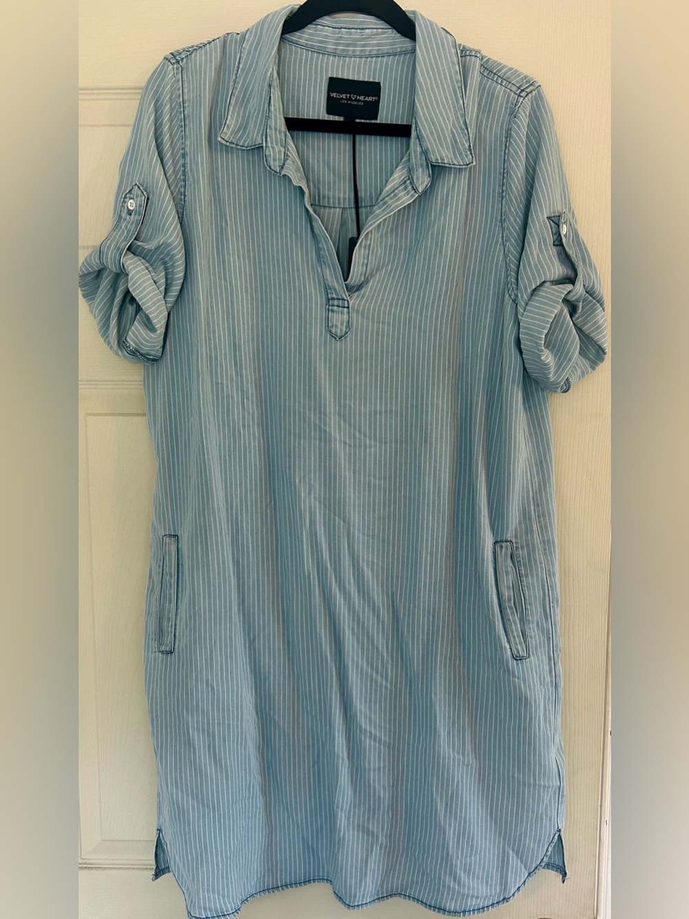 Velvet Heart Chambray Blue & White Pinstripe Shirt Dress